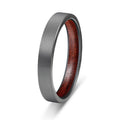 POYA Sandblasted Grey Tungsten Rings 4mm Ring Blank Inlay Ironwood Wedding Band Mens Vintage Ring