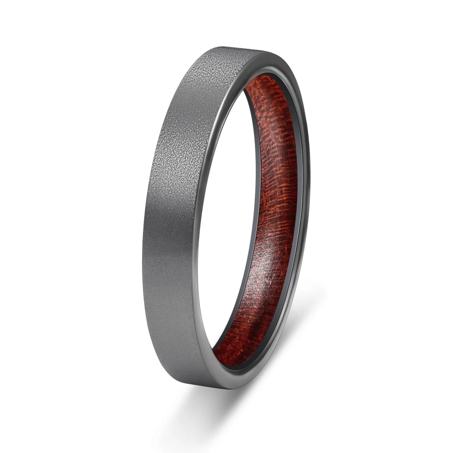 POYA Sandblasted Grey Tungsten Rings 4mm Ring Blank Inlay Ironwood Wedding Band Mens Vintage Ring