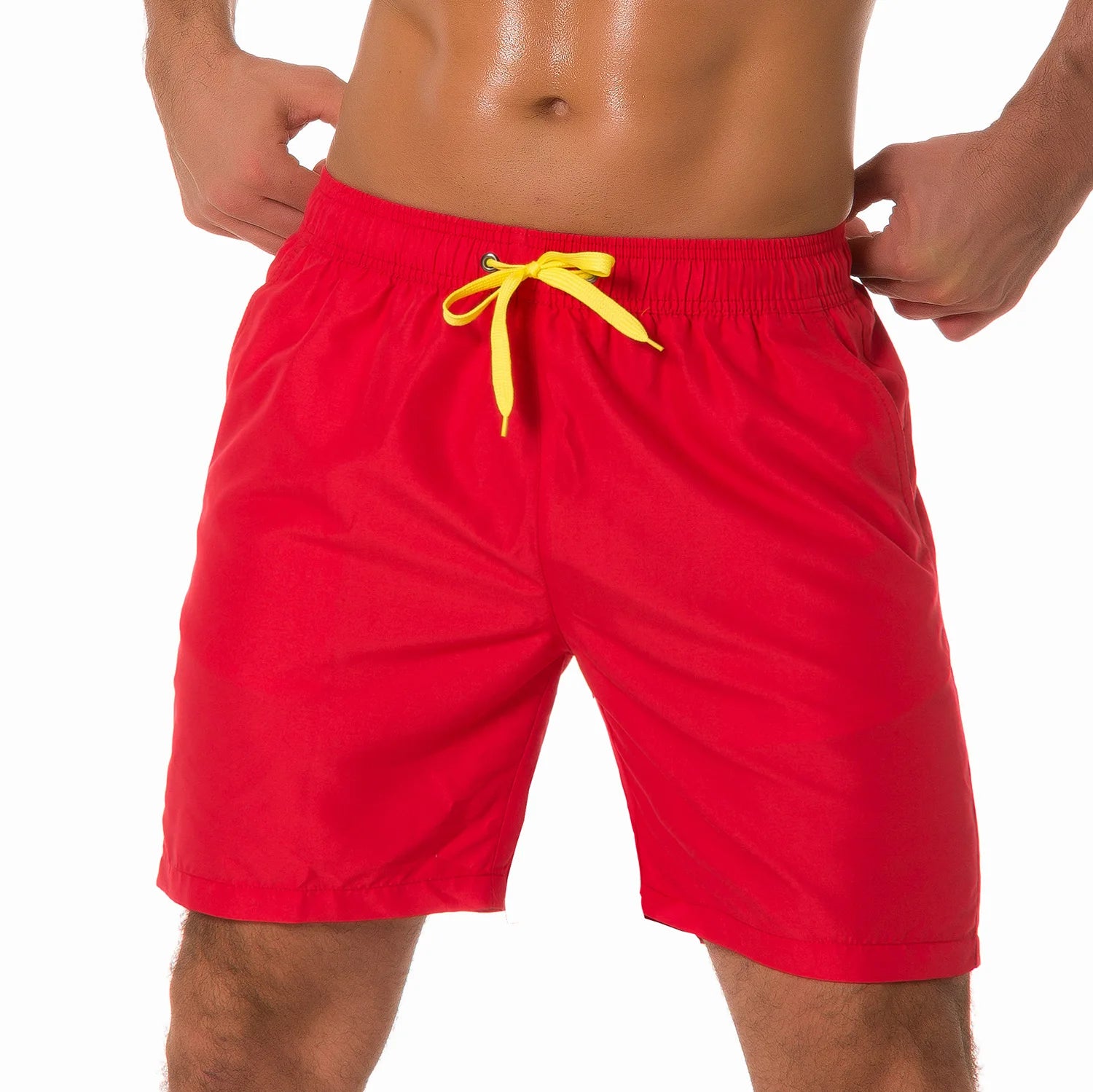 Men's Sporty RTS Polyester Board Shorts Quick Dry Drawstring Closure Solid Color Surf Breathable Beach Short Mid for Fitness