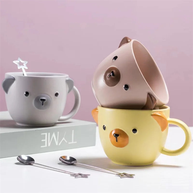 Solhui Creative Cartoon Bear Color Glazed Couple Ceramic Mug