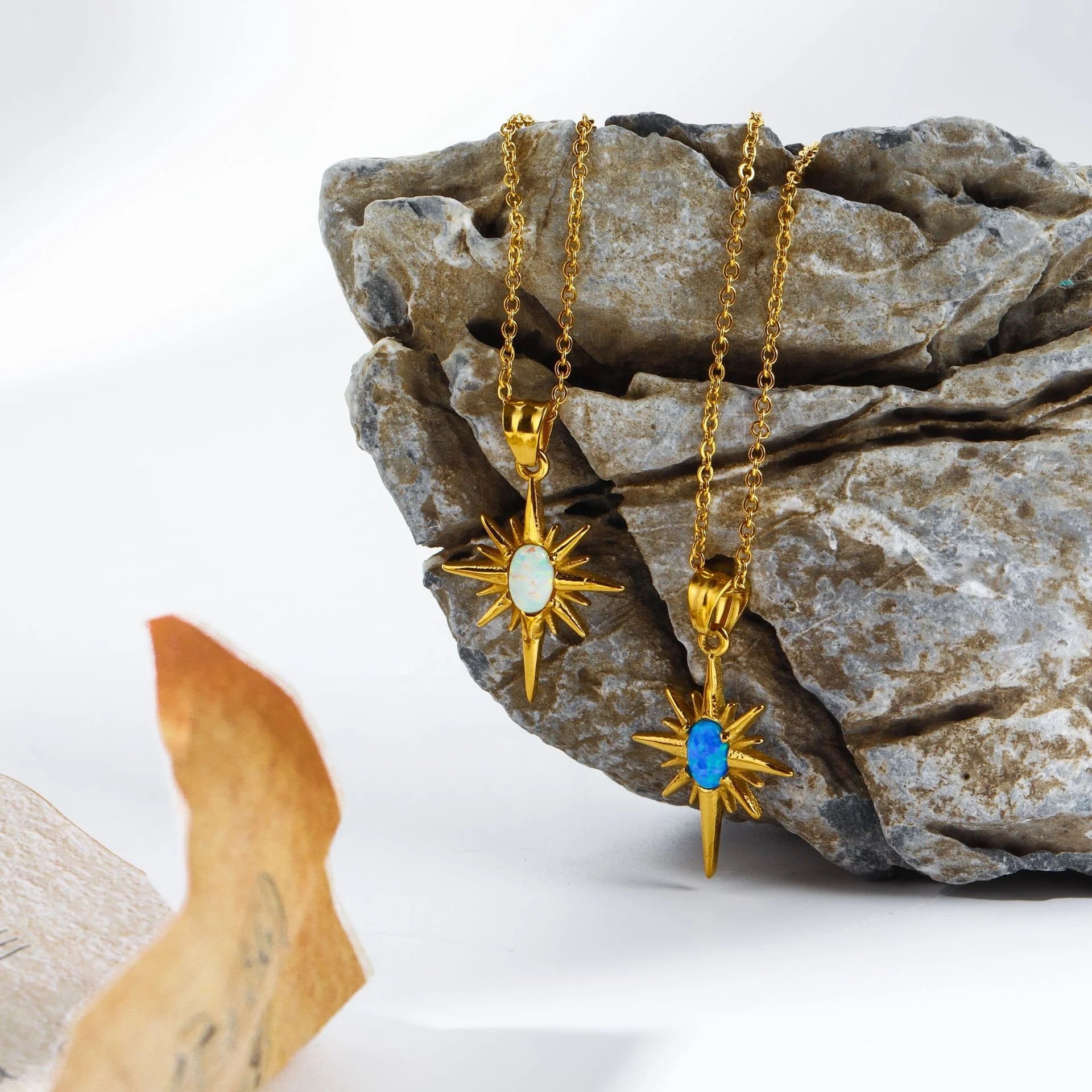 Dina Hot Selling Women Charm Choker Necklace Sky Blue Opal Stone Hexagram Pendant Stainless Steel Jewelry Women Necklace