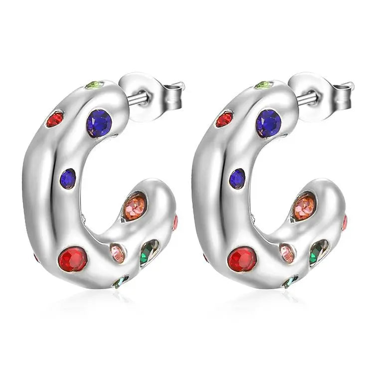 High Quality Affordable Luxury C-Shaped Stainless Steel Earrings With Zircon or Artificial Pearls for Women's Fashion Jewelry