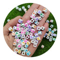 6mm and 7mm Acrylic Beads Colorful Letters Square Alphabet White Cube Loose Spacer Beads for Jewelry Making Handmade Diy Crafts