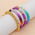 Go2boho Women's Colorful Gold-Plated Heishi Beaded Bracelet Handmade Bohemian Summer Pearl Bracelet Set for Gifts