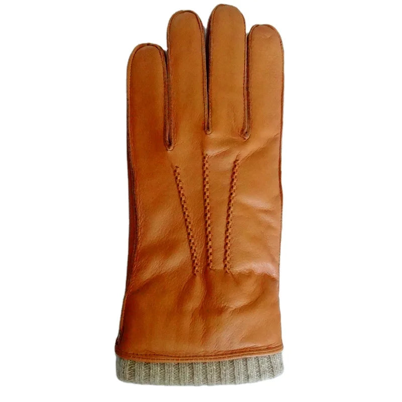 Sample Support Men's Winter Fashion Thermal Deerskin Gloves Warm Soft Sheepskin Leather Wool Lining Outdoor Motorcycle Use