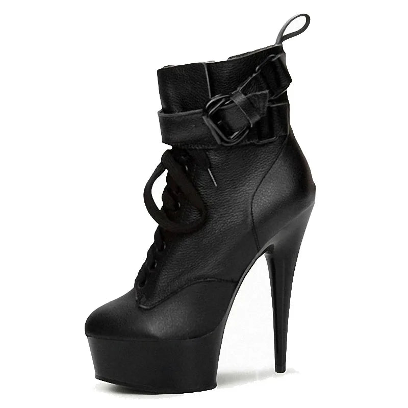 British Retro 15cm Women's Motorcycle Boots Platform Ankle Boots Women's Shoes SHORT BOOTS 6 Inch Fashion High Heels