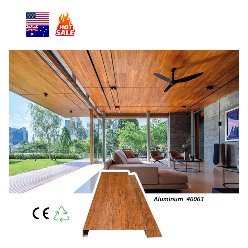 Outdoor Aluminum Wood Grain Soffit Ceiling Siding Plank for Hotels Villas