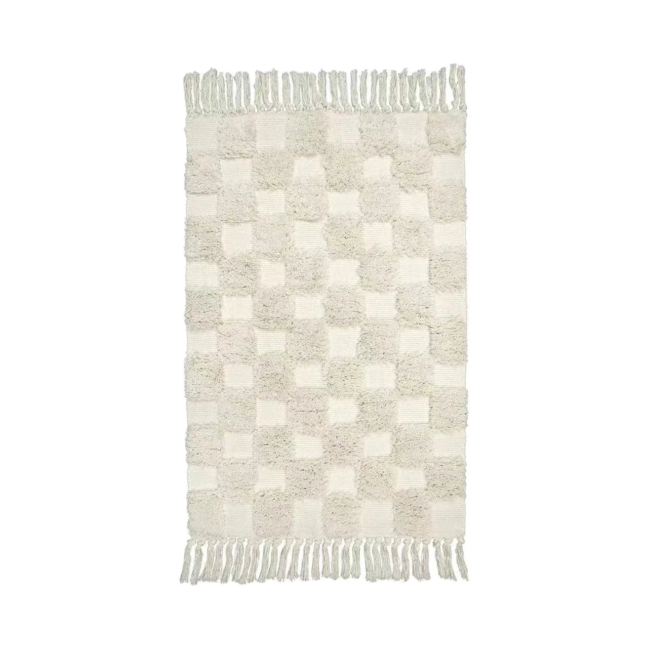Retro Nordic Style Tassel Floor Mats Cotton Three-dimensional Checkerboard Tufted Bedroom Bedside Mat Floor Mats