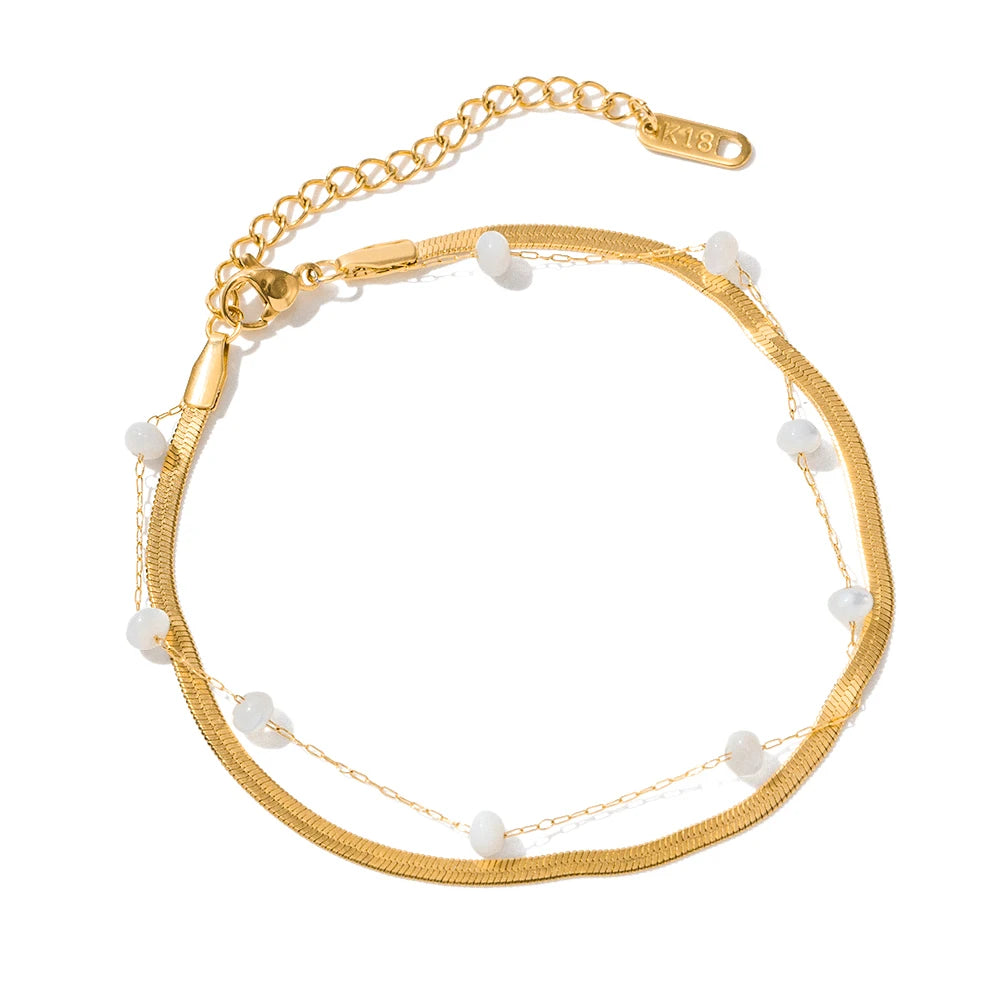 Newest Trendy Shell Pearl Snake Anklet Chains 18k Stainless Steel Foot Jewelry for Girls