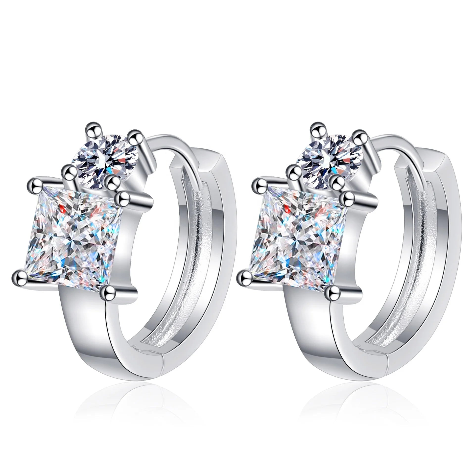 Square VVS Moissanite Diamond Sterling Silver 925 Jewellery Earrings Sterling Silver Huggie Earrings