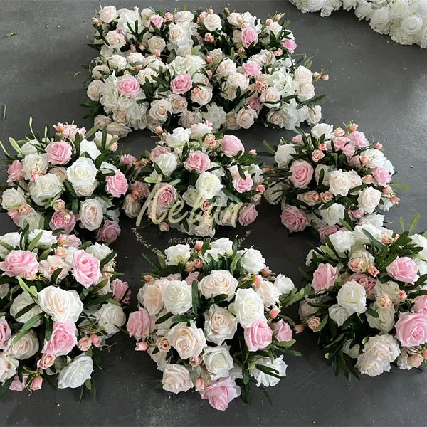 GJ-FC901 Wholesale Large 80cm White Cream Artificial Flower Ball Table Centerpieces Flower Centerpiece for Wedding Decoration