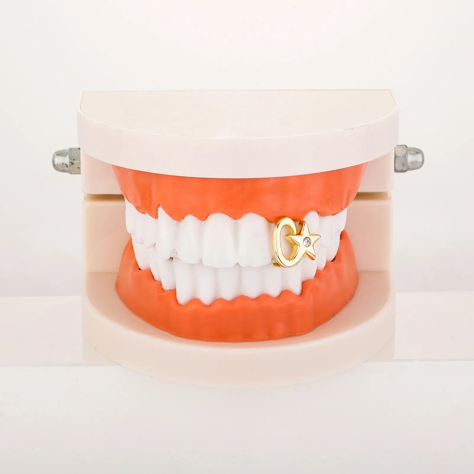 Hip Hop New Style Copper Plated Real Gold Pentagram Star Colorfast Single Tooth Brass Braces