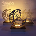 Eid Mubarak Decorations Wooden LED Lights Moon Star Lanterns Table Top Ornaments for Ramadan & Diwali Islamic Gift Idea