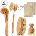 Natural Coconut Sisal Palm Fiber Compostable Bamboo Wood Kitchen Dish Brush Set Dish Cleaning Brush Pot Kitchen Scrub Brush Set