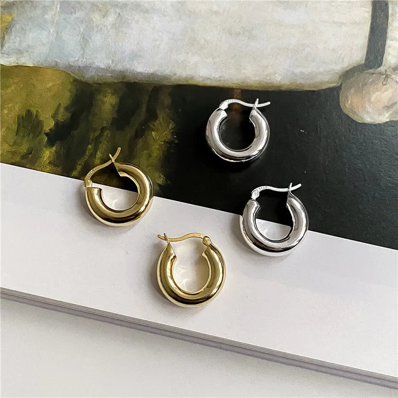 High Quality Korean 925 Silver Cool Wind Metal Glossy C Shape Exaggerated Ring Classic Wedding Earrings Perfect Gift Dongdaemun