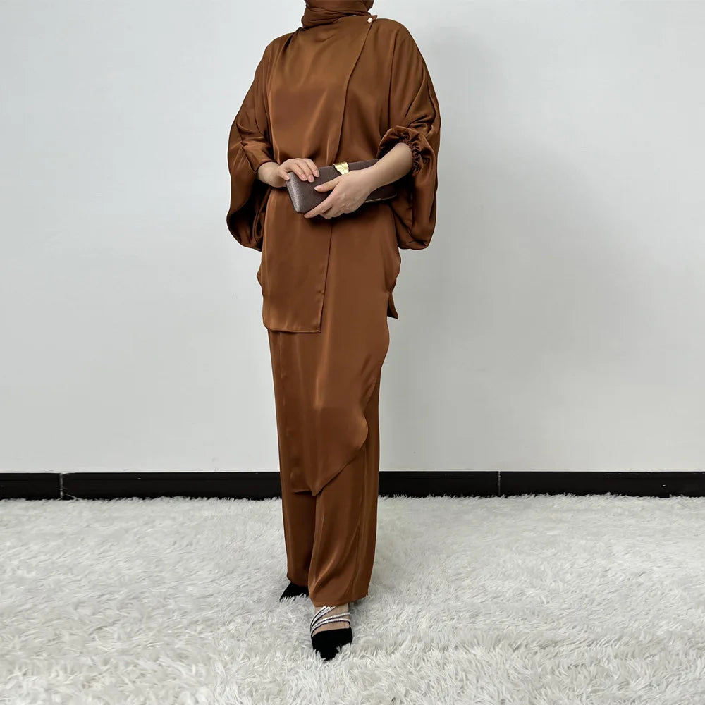 Traditional Two Piece Islamic Clothing Abaya Pants Set Women Muslim Clothing