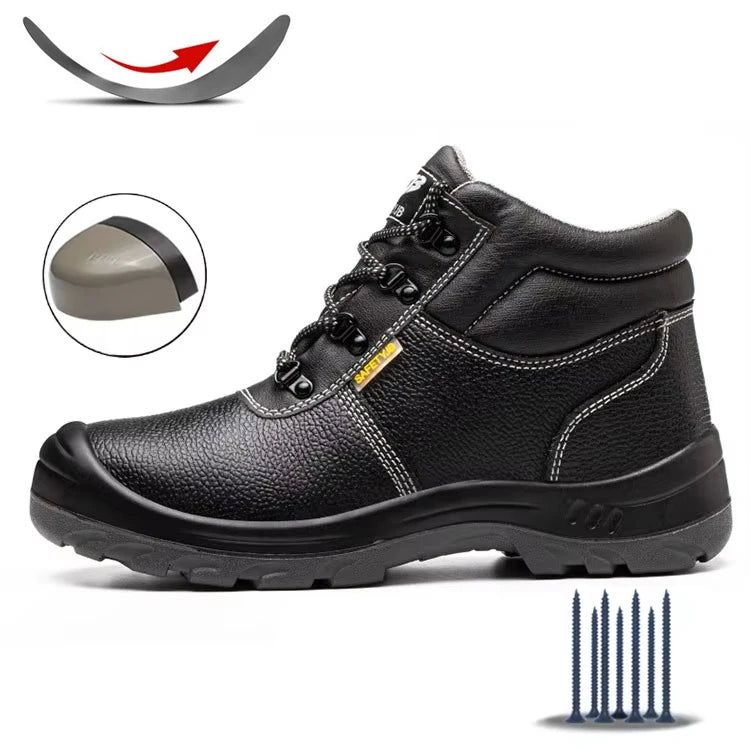 Wholesale EN ISO 20345 2011 S3 CE Genuine Leather Breathable Anti-Slip Factory Summer Winter Mid Cut Industrial Men's Protective
