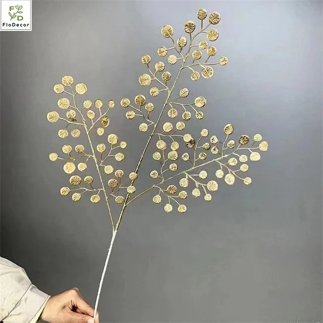 Wholesale Artificial Golden Leaves Flower Arrangements for Wedding Home Chinese New Year Cuddle Bucket Decoration