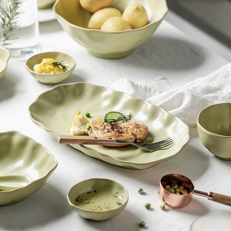 Japanese  Irregular Porcelain Home Dinner Tableware Sets Glaze China Plates Bowls Set Ceramic Dinnerware