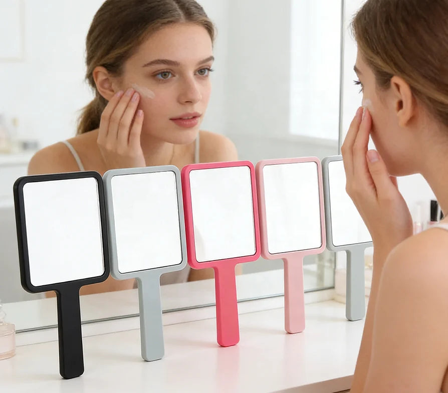 Portable Handbag Pocket Foldable Lighted Glass Cosmetic Mirror Simple Style for Young Girls Desktop Makeup Reflection