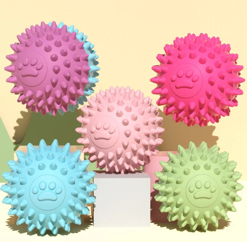 Dog Interactive Paw Footprints Colorful Eco-Friendly Teeth Cleaning Rubber Soft Chew Bite Poke Ball Pet Toy