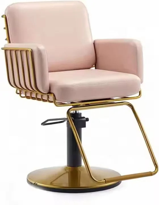 Pink Beauty Salon Chairs Hairdresser Styling Chair with Golden Chrome Base