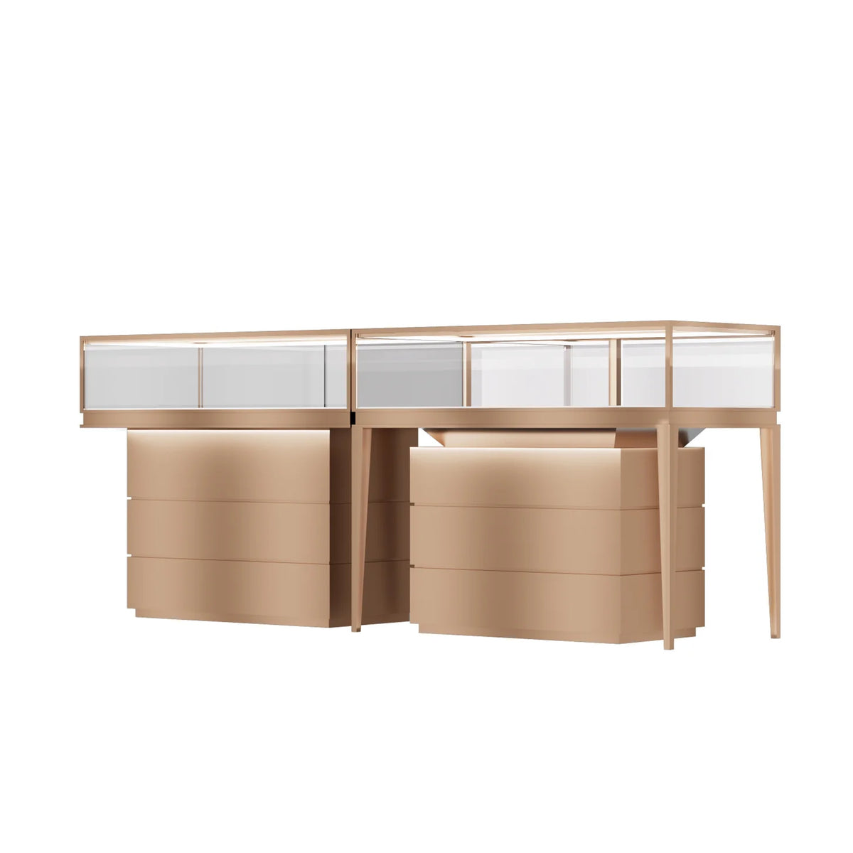 Factory Custom Made Stainless Steel Wood Tempered Glass Modern Design Jewelry Shop Window Display Showcase MegaBDM