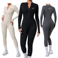 Antumn Winter Long Sleeve Yoga Bodysuit Front Zipper Breathable Yoga Jumpsuit for Women Long Leggings Butt Lifting Gym Outfit