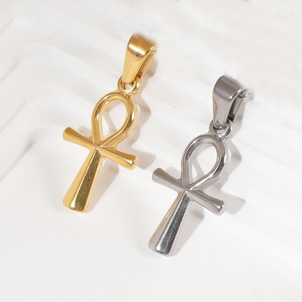 Custom Simple Ankh Crucifix Pendant Women Men Stainless Steel Christian Religious Jewelry Ankh Cross Necklace Pendant