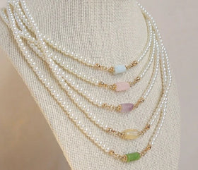 Vintage Wholesale Pearl and Gem Necklace Aquamarine Natural Big Choker Fashion Choker Chain Waterproof Jewelry Women Imitation