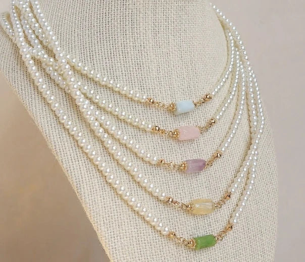 Vintage Wholesale Pearl and Gem Necklace Aquamarine Natural Big Choker Fashion Choker Chain Waterproof Jewelry Women Imitation