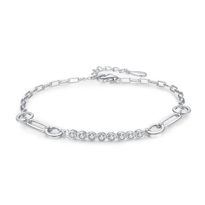 SL1695 925 Sterling Silver Shiny Zircon Link Splice Adjustable Bracelet for Women Birthday Gift Fine Jewelry