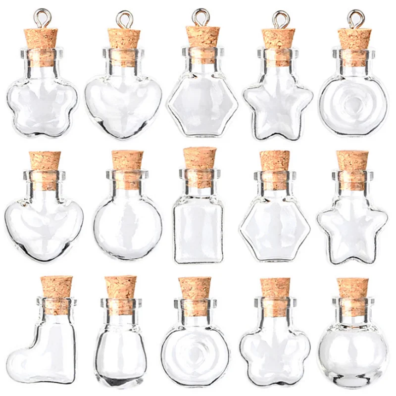 Mini Empty Clear 2ml Glass Wishing Vials Pendant Bottles Cork Stopper Screen Printing for Arts Crafts Party Decoration Carton