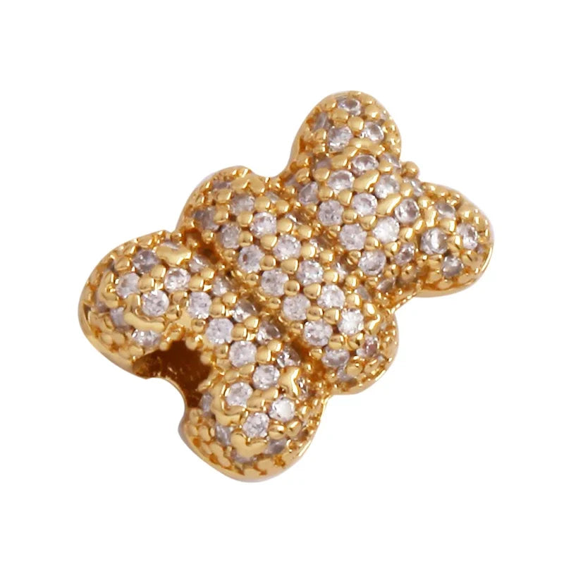 Cute Bear Animal 18K Gold Plated Brass Space BeadsMicro Pave Cubic Zirconia for Men Bracelet Necklace Charm Jewelry Supply M64