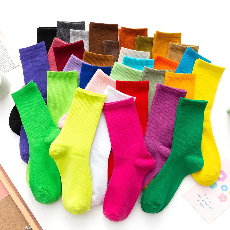 Autumn Summer Solid Color Casual Cotton Ladies Socks Candy Color Stockings Tube Couple Socks