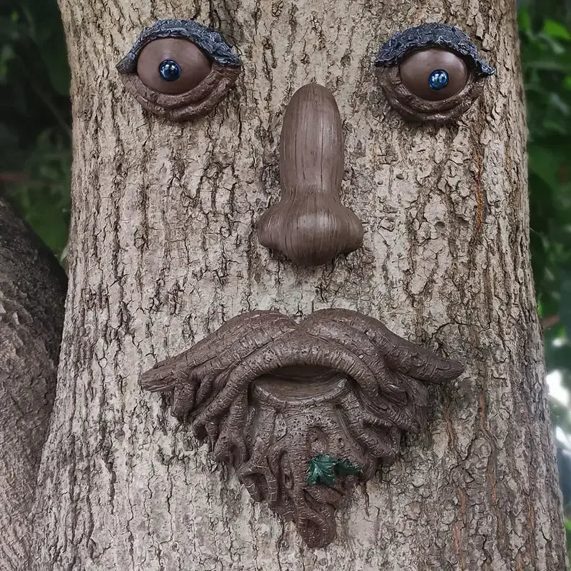 Tree-face Modern Resin Statue Hand-painted Holiday Decoration Ornament for Garden Landscaping with Fun Shapes