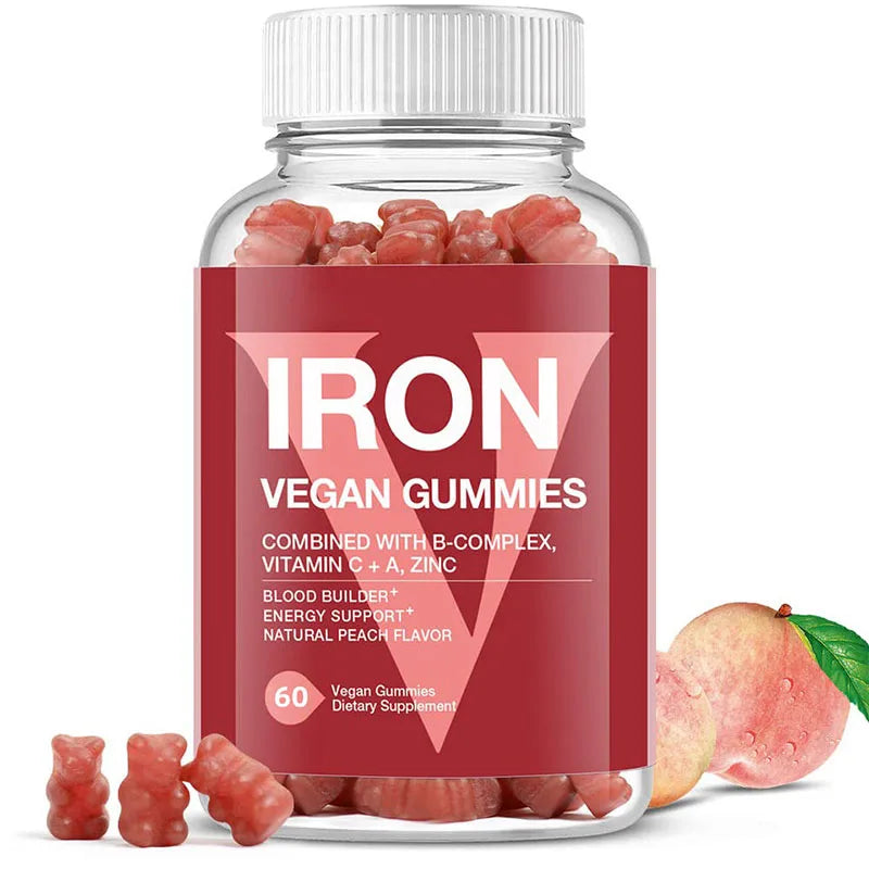 Vegan Iron Gummies Supplement With Vitamin Complex Folate Zinc for Adults & Kids Blood Builder & Energy Support