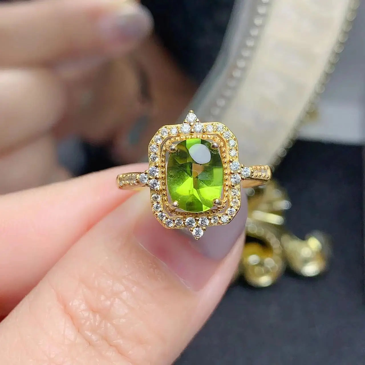 Hot Popular Vintage Enamel Ladies Mood 925 Sterling Silver Rings Women's Natural Peridot Oval Cut Wedding Jewelry