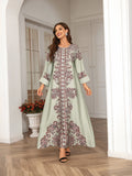 Dubai Turkey Arab Oman Elegant Abaya for Women Flower Printed Beading Islamic Clothing Muslim Dresses Abaya Dress