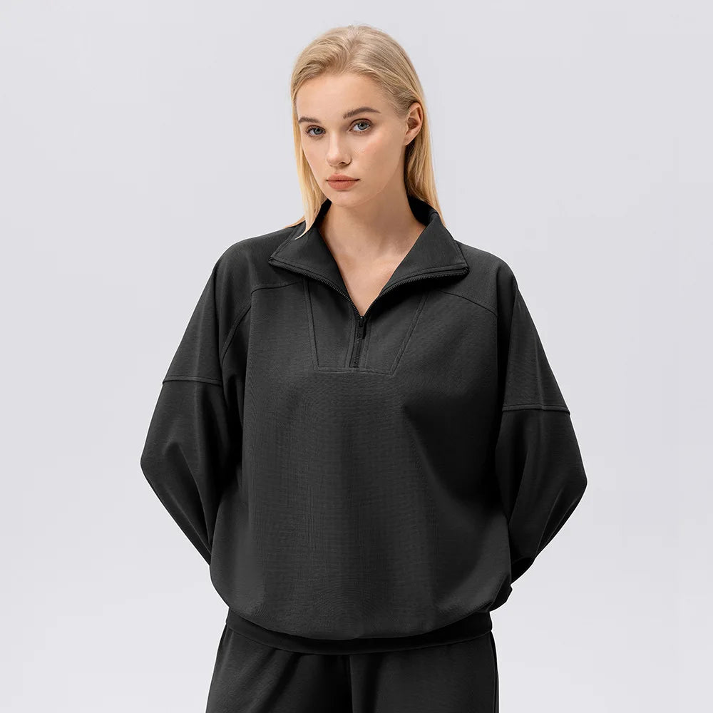 Women's Breathable Half Zipper Sports Sweatshirt Autumn Winter Fitness Long Sleeve Loose Casual Outdoor Active Tops
