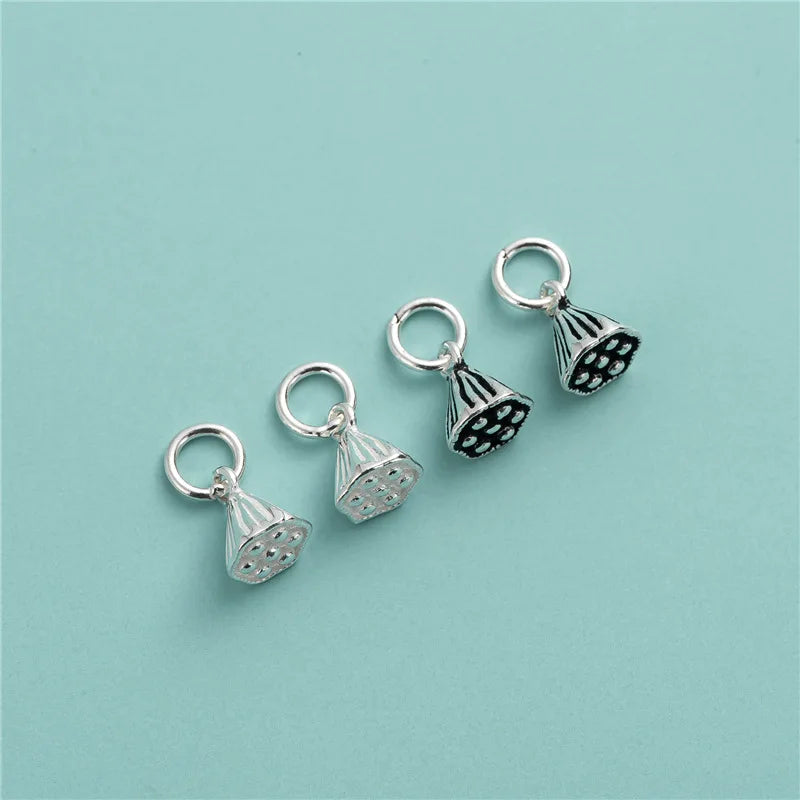 Unique 925 Sterling Silver Seedpod of the Lotus Charm Pendant for Bracelet Necklace Making Accessories