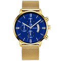 YOLAKO New Men's Casual Quartz Alloy Band Calendar Watch Analog Wrist Watch Male Minimalism Design Men Watches Gold Blue