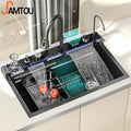 SAMTOU Complete Whole Set Waterfall Kitchen Sink Stainless Steel Sinks Big Single Bowl With Dish Rack Under Mount Sinks