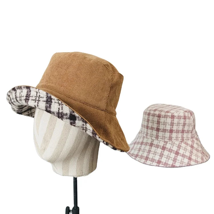 Ready to Ship Fashion Women's Woolen Hat Corduroy Reversible Bucket Caps Wholesale Bucket Hat Fisherman Hats