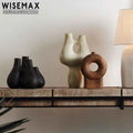 WISEMAX FURNITURE Nordic Home Decor White Two Hole Tabletop Vase Irregular Shape Small Ceramic Vase for Living Room
