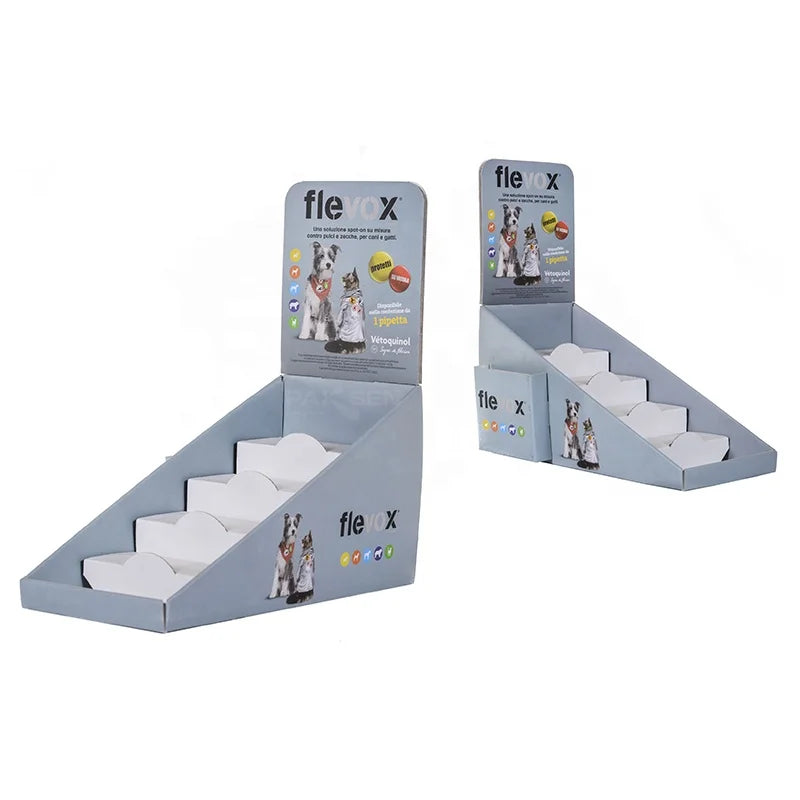 Custom Eco-Friendly Foldable Paper Cardboard Tiered Counter Display Box Promotional Solution for Pet Products