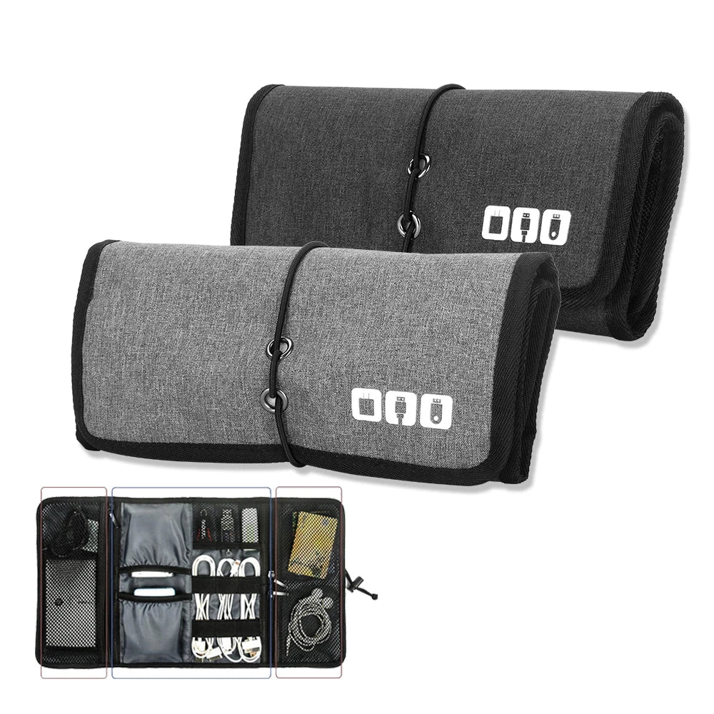 RTS Foldable Roll up Tech Carrying Case Cable Organizer Bag for USB Cables SD Memory Cards Pouch Electronic Organizer MegaBDM