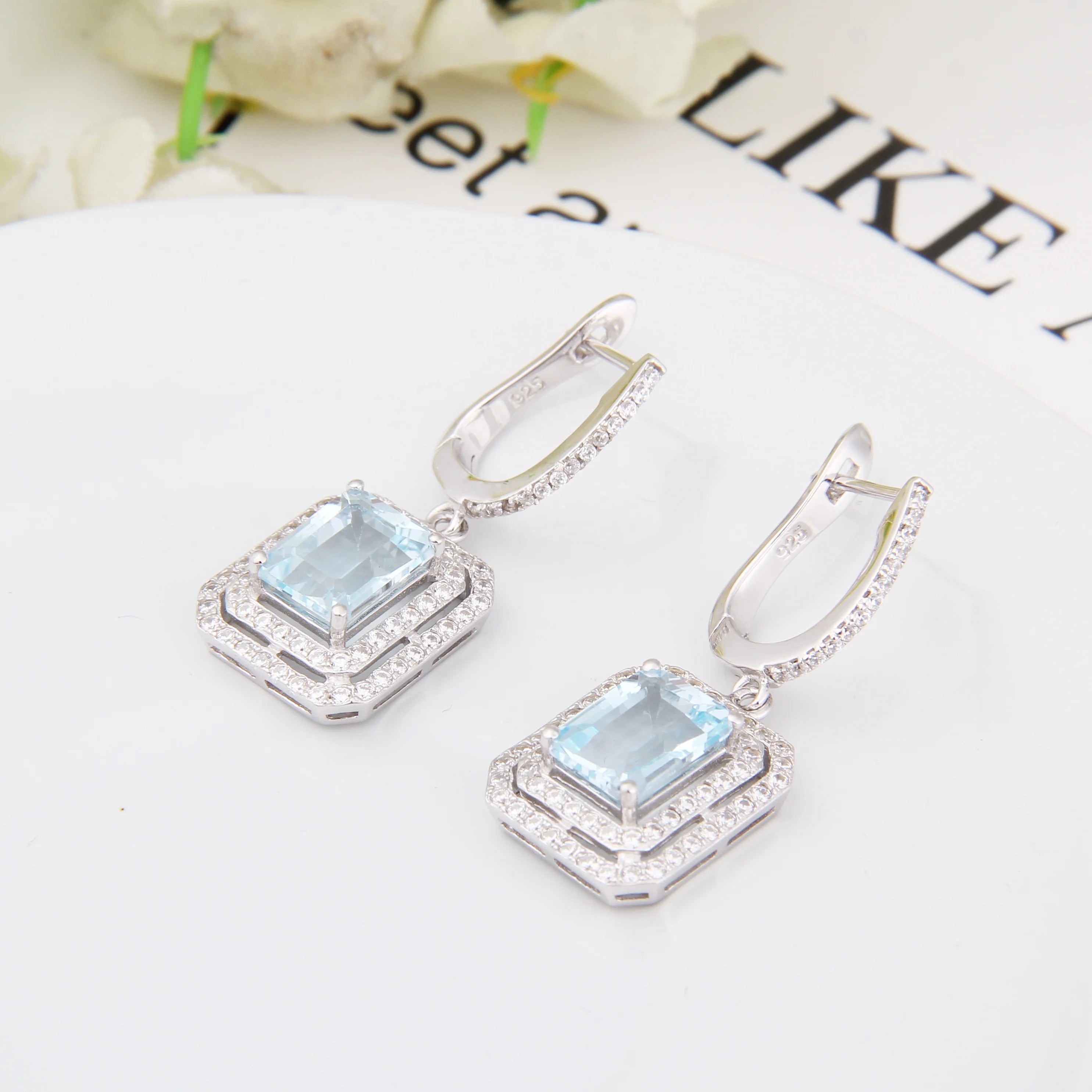 Abiding Wholesale Fashion Earring Jewelry Custom Luxury Women's Weeding 925 Sterling Silver Sky Blue Topaz Earrings