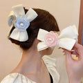 Pearl Flowers Bow Hair Clip Ribbon Mesh Hair Claw Clip for Women Hair Accessories