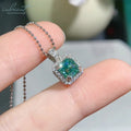 Silver 925 Original 1 Carat Diamond Test Past Brilliant Ascher Cut 6*6mm Square Green Moissanite Pendant Necklace Fine Jewelry